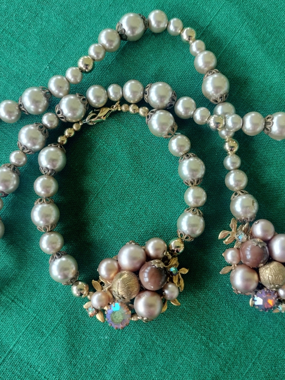 Pearl Cluster Statement Necklace 18 Bracelet 7" VTG M.Haskell? AuroraBorealis